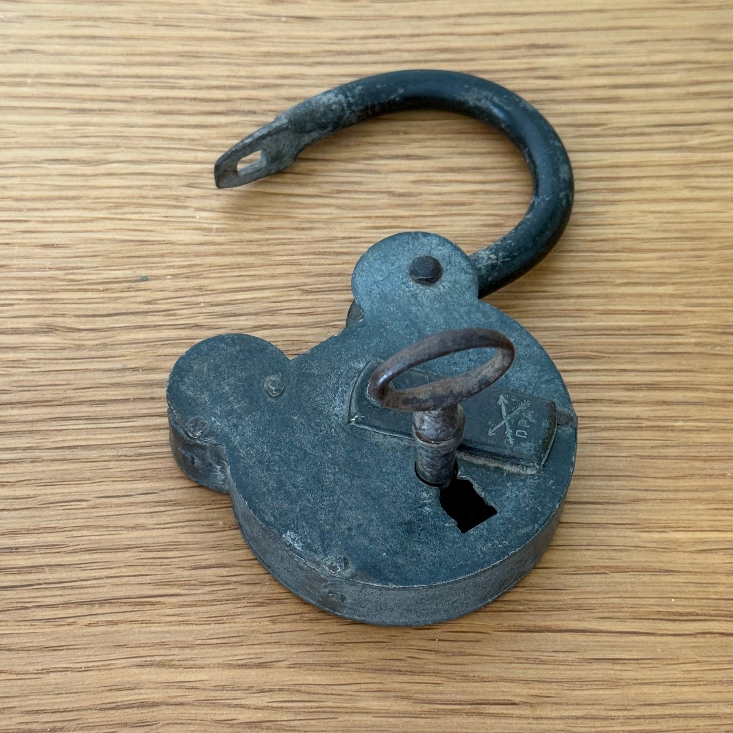Antique Vintage Fench Iron Padlock with Key Working Lock 1209251