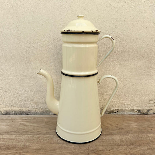 Vintage French Enamelware enameled beige Enamel Coffee Pot 26052214 - Fleamarketfrance