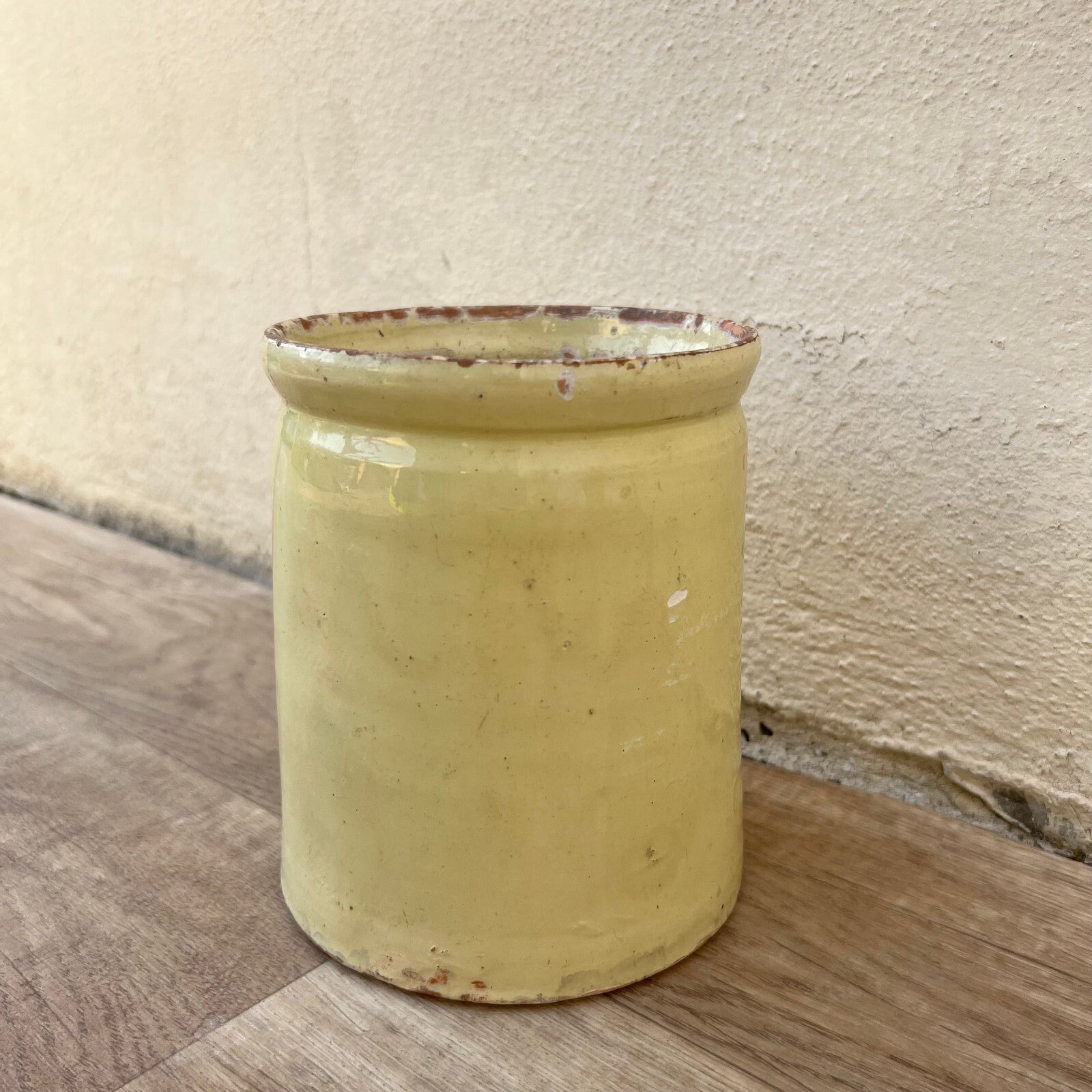 French Jam Pot Yellow Glazed Terracotta Antique Crock 6" 1210247 Unbranded