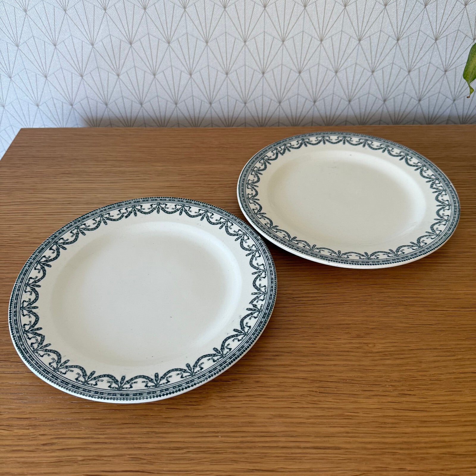 Antique French Ironstone Plates Salins Louis XVI Garland 19th C 0505252 salins