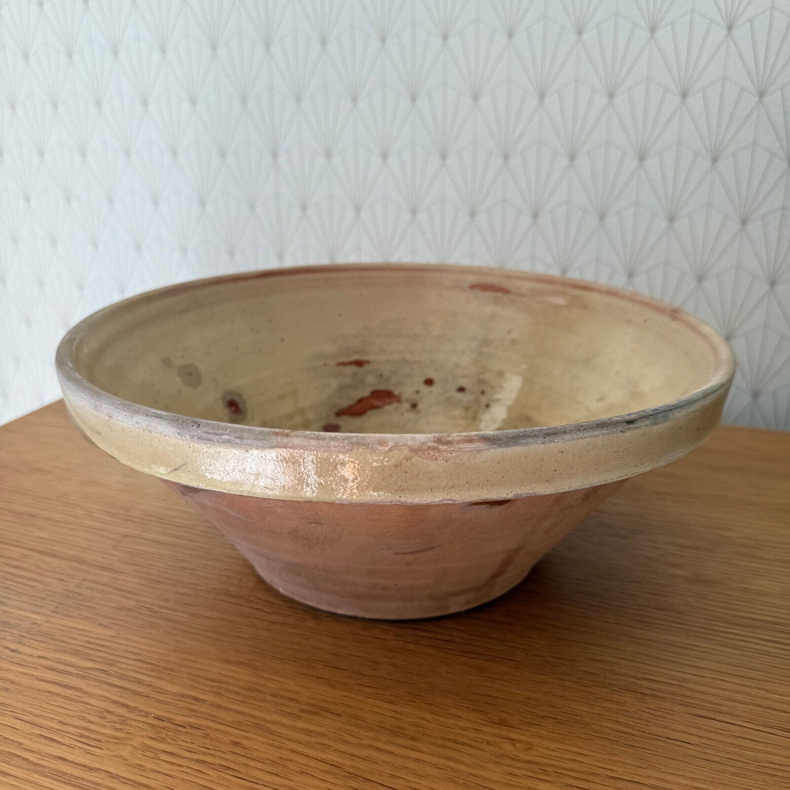 VINTAGE FRENCH STONEWARE SALAD MIXING BOWL TERRINE TIAN 12 1/4" 0902251 - Fleamarketfrance