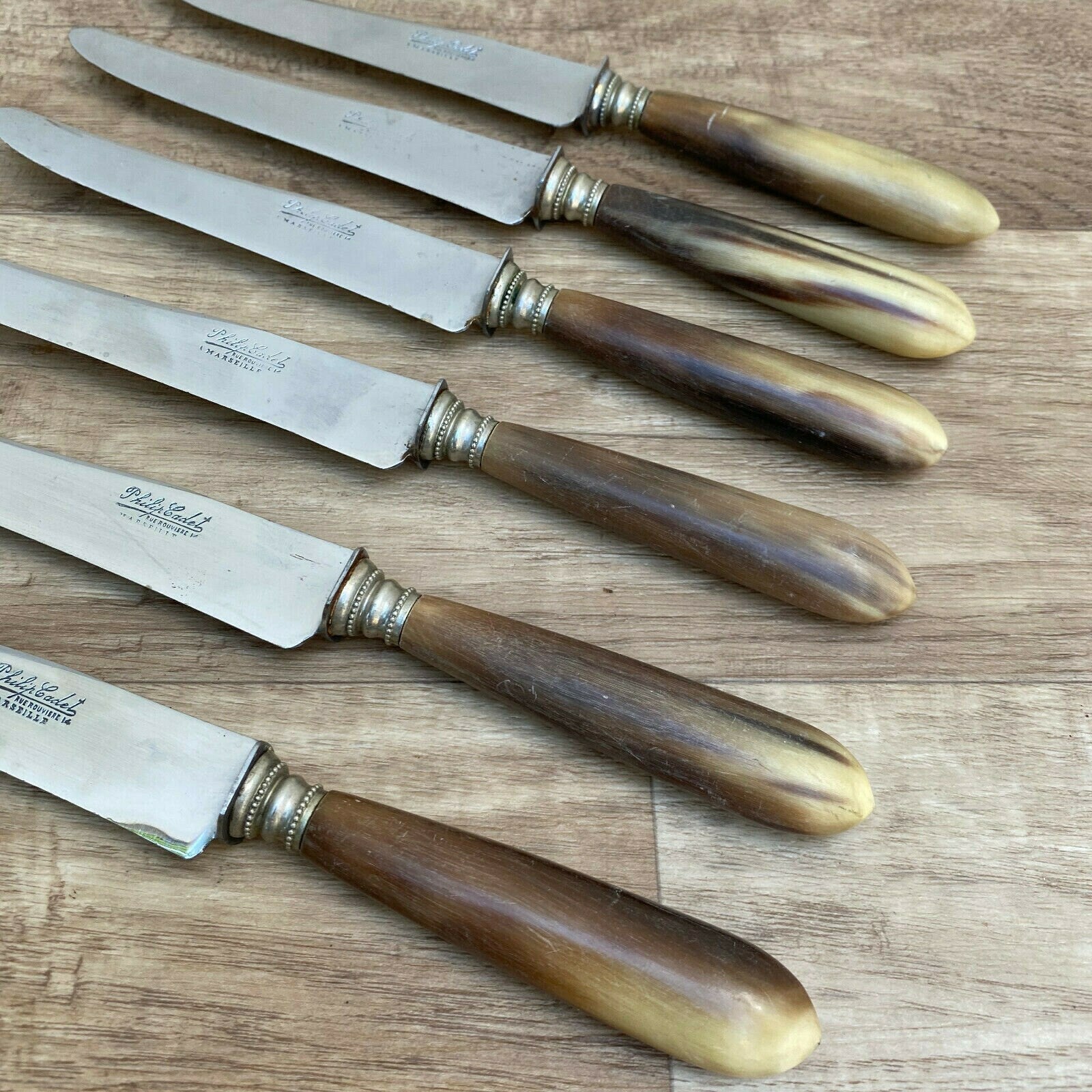 Vintage French Horn Handle Knives Philip Cadet Marseille Set of 6 070820121 Philip Cadet