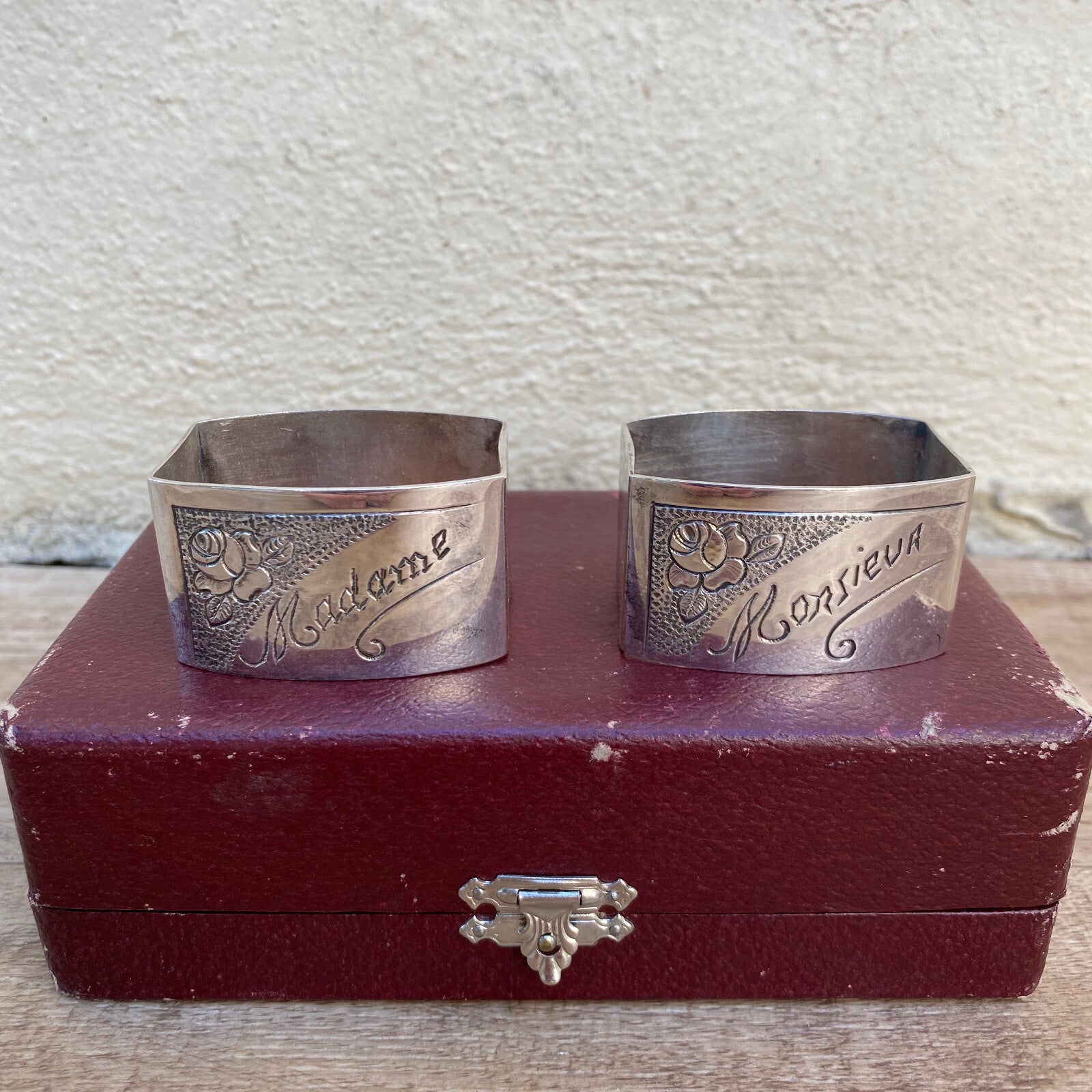 French Silver Napkin Rings Monsieur Madame Boxed Set 1950s 2903255 Fleamarketfrance