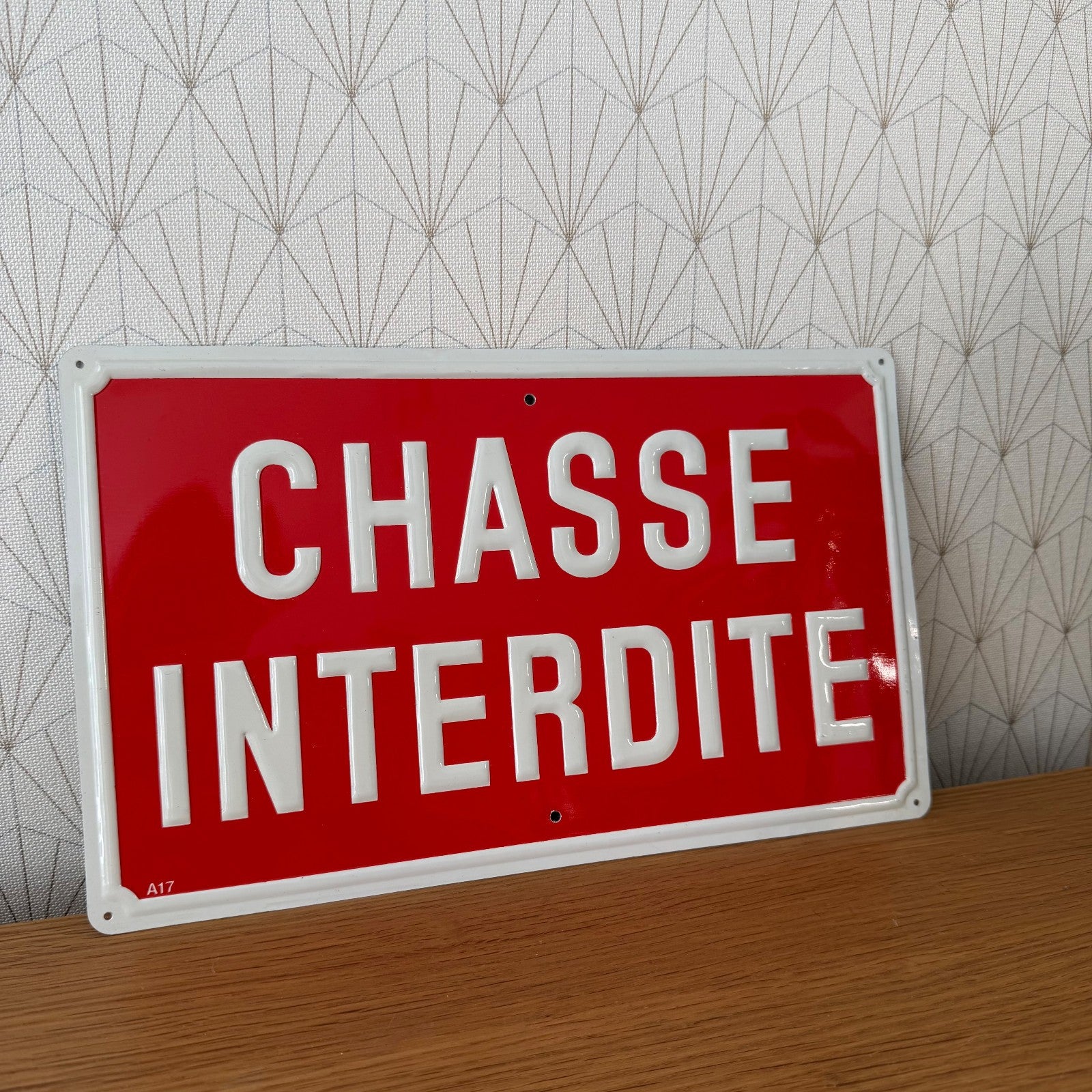 French Enamel Chasse Interdite Sign Red White Hunting Plaque 1407265 Fleamarketfrance