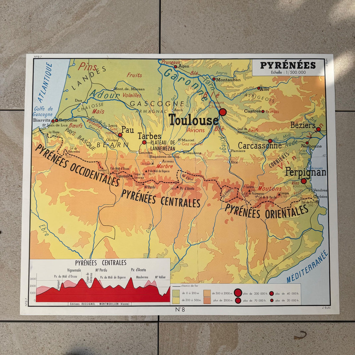 Vintage French Educational School Map Poster Geography 2 Sides 20082613 Fleamarketfrance