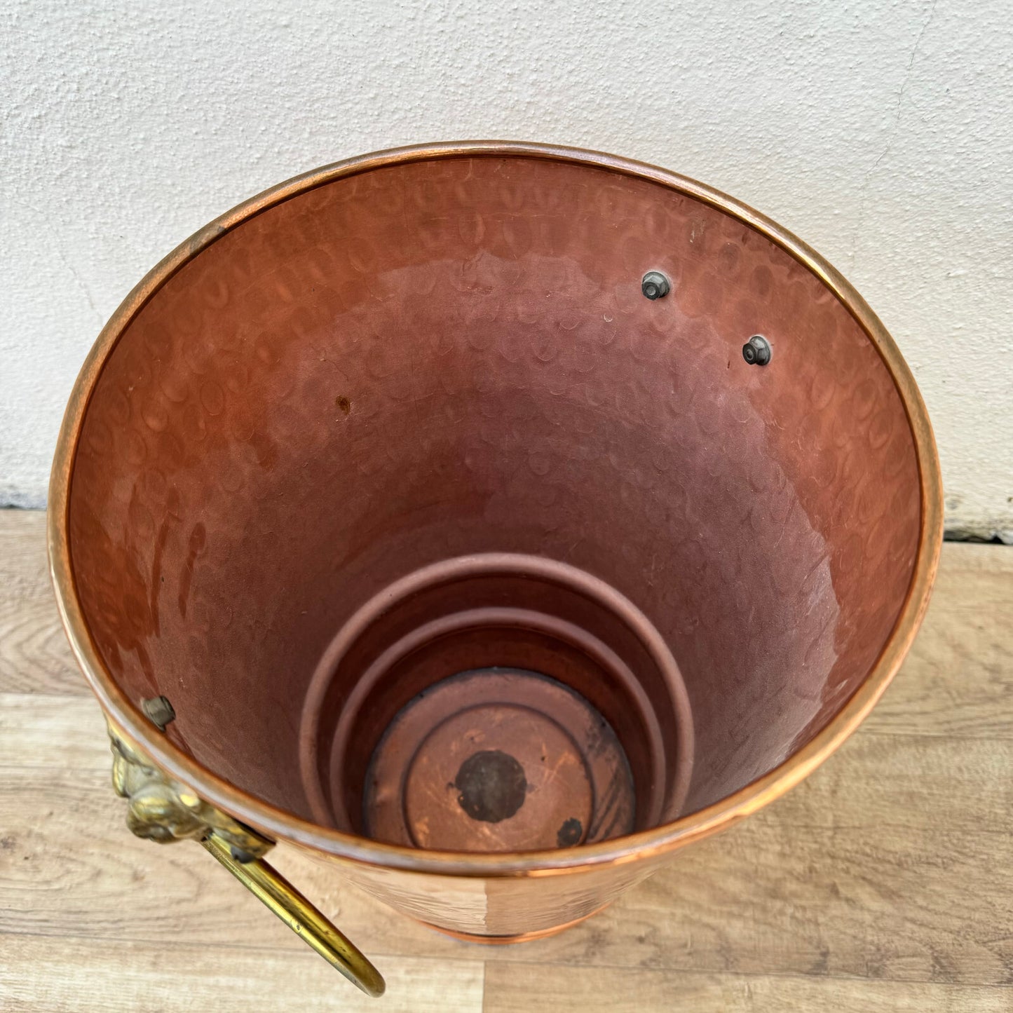 French Copper Bucket Lion Handles Villedieu Normandy Vintage 0105241 Fleamarketfrance