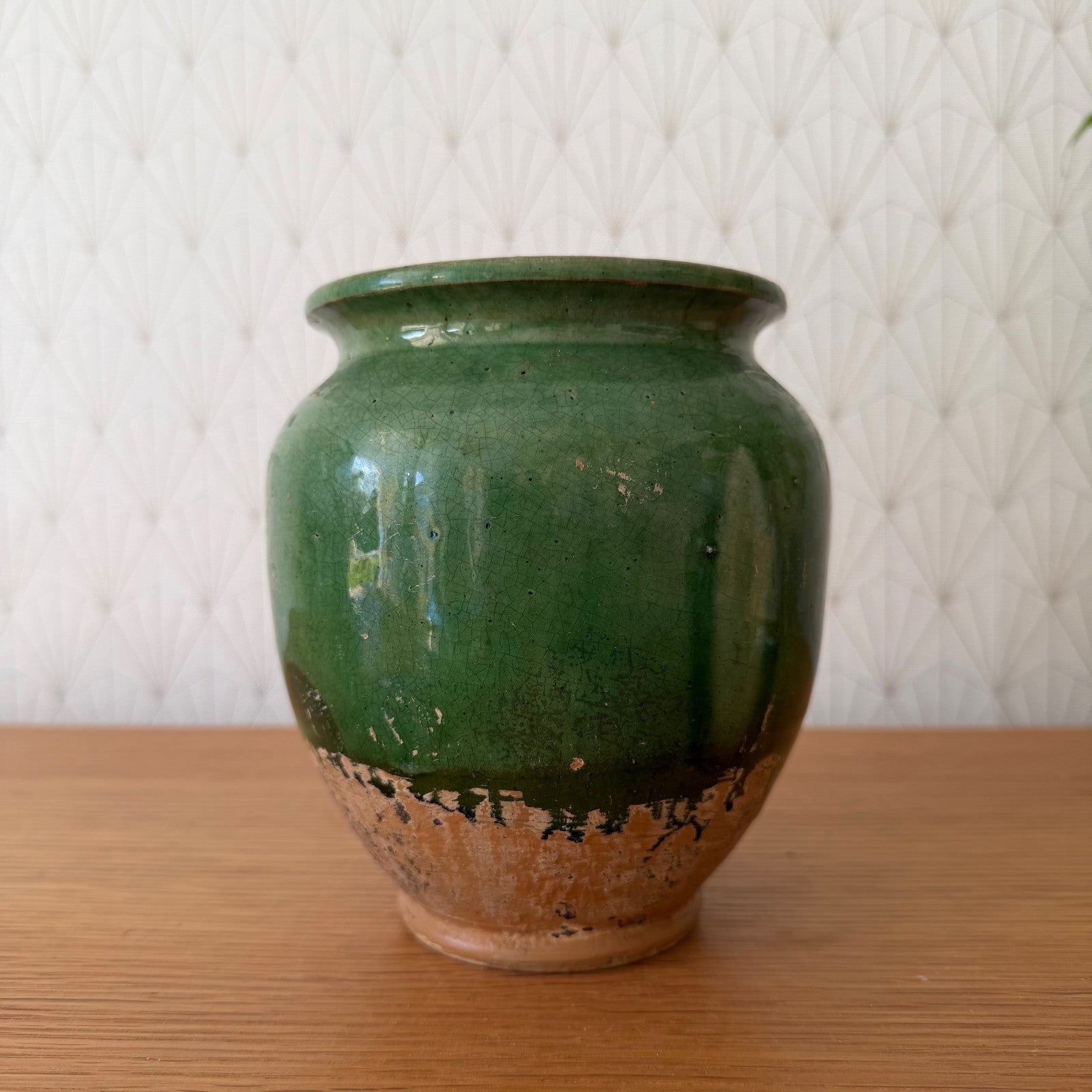 RARE HANDMADE GLAZED GREEN ANTIQUE FRENCH CONFIT POT SMALL TERRACOTTA 1912251 Unmarked