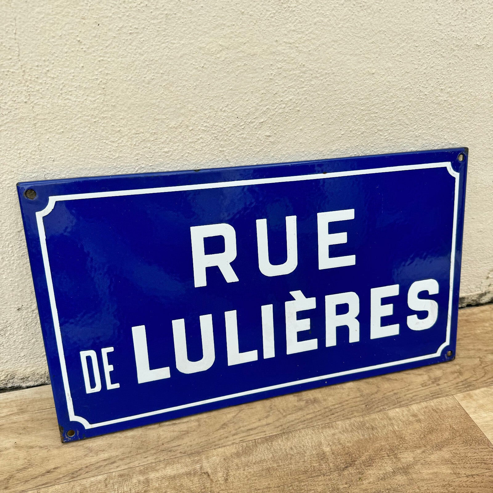 Vintage French Street Sign Enamel Blue White Rue de Lulieres 0605241 Fleamarketfrance