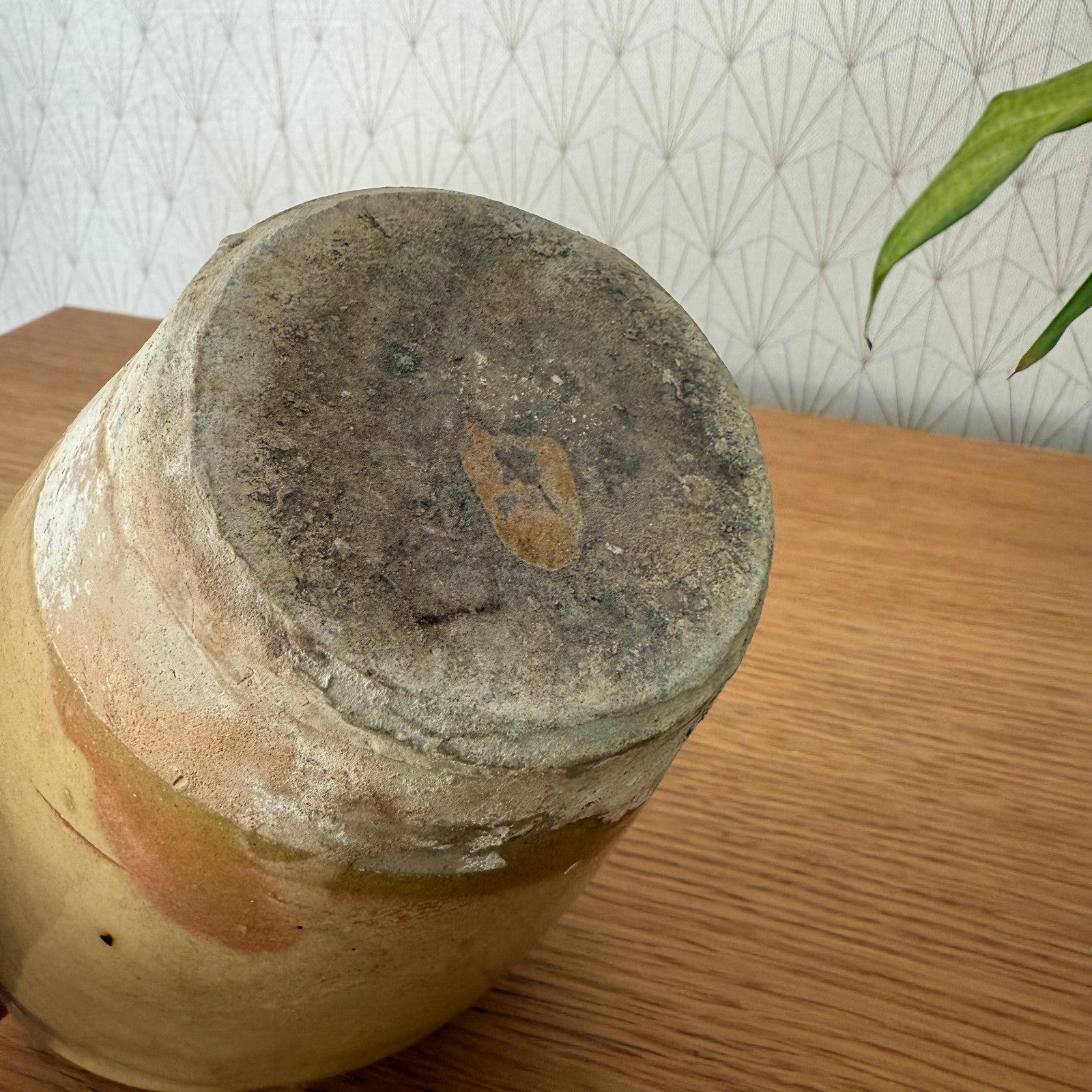 HANDMADE GLAZED YELLOW ANTIQUE FRENCH MUSTARD POT 6 1/2" TERRACOTTA 04072513 Unmarked