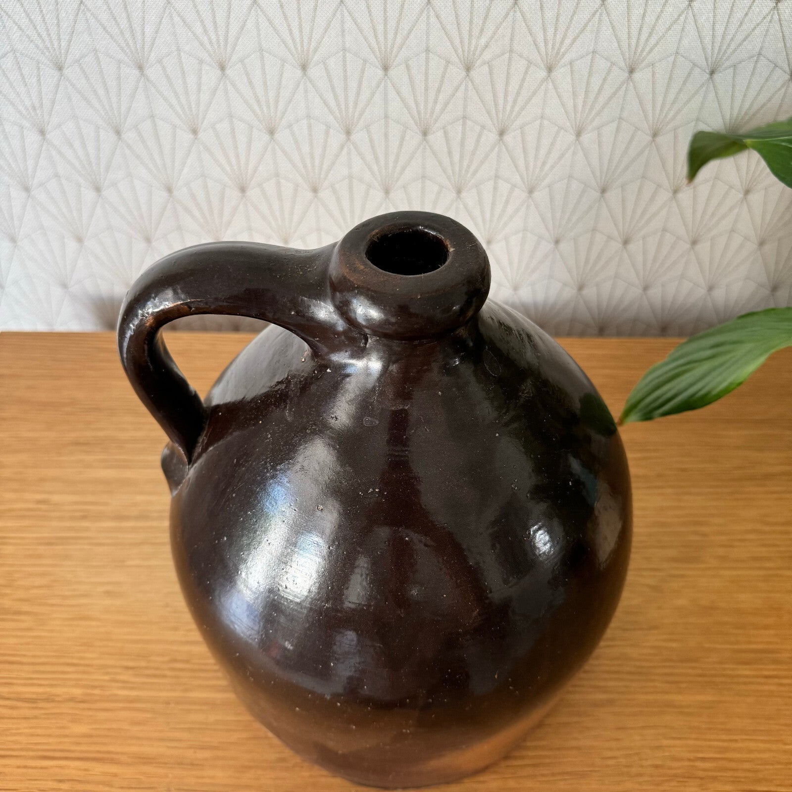 Antique French Stoneware Jug Brown Amber Glaze Handmade Pottery 1906242 Unmarked