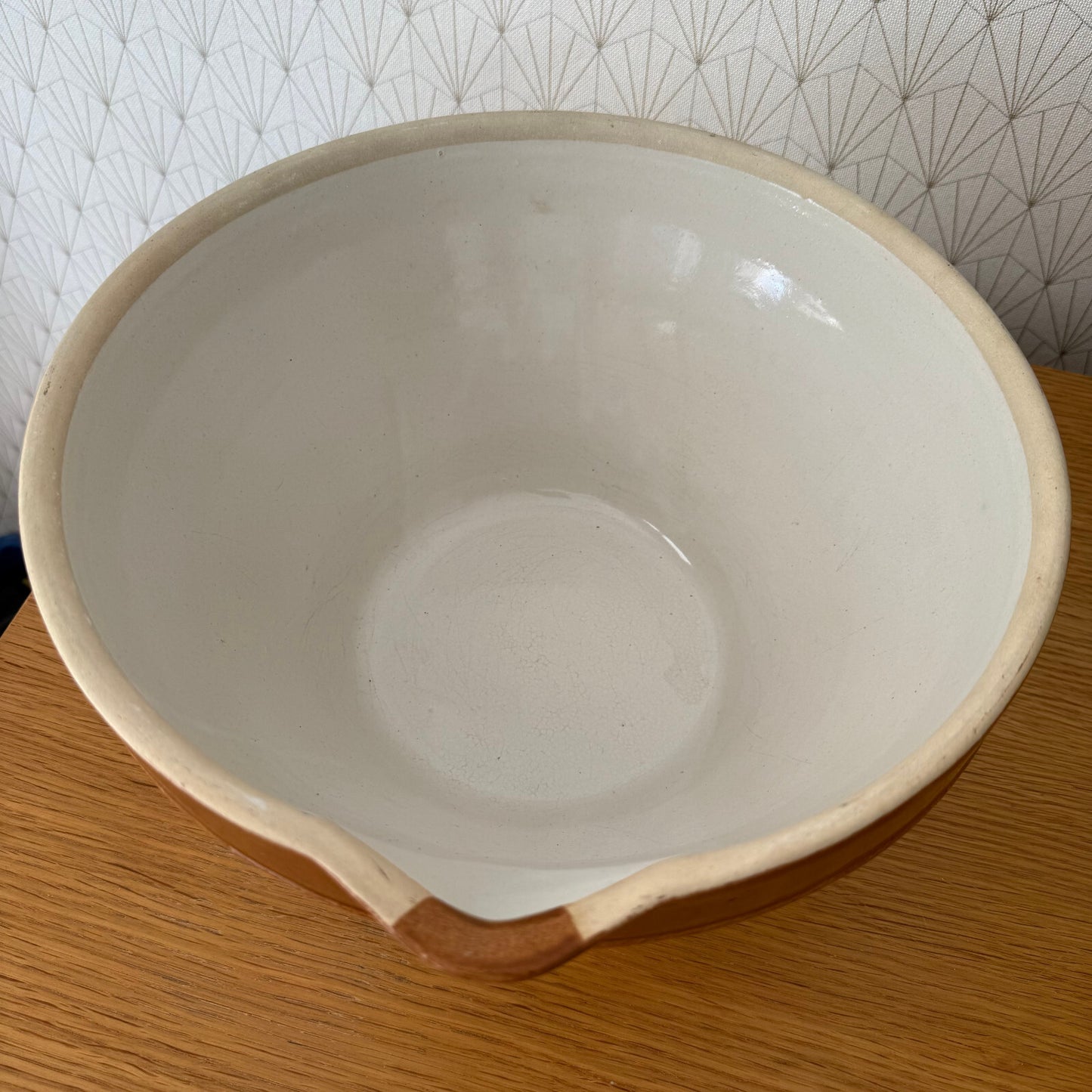 VINTAGE FRENCH GLAZED STONEWARE DIGOIN MIXING BOWL TERRINE TIAN 12 1/4" 1906254