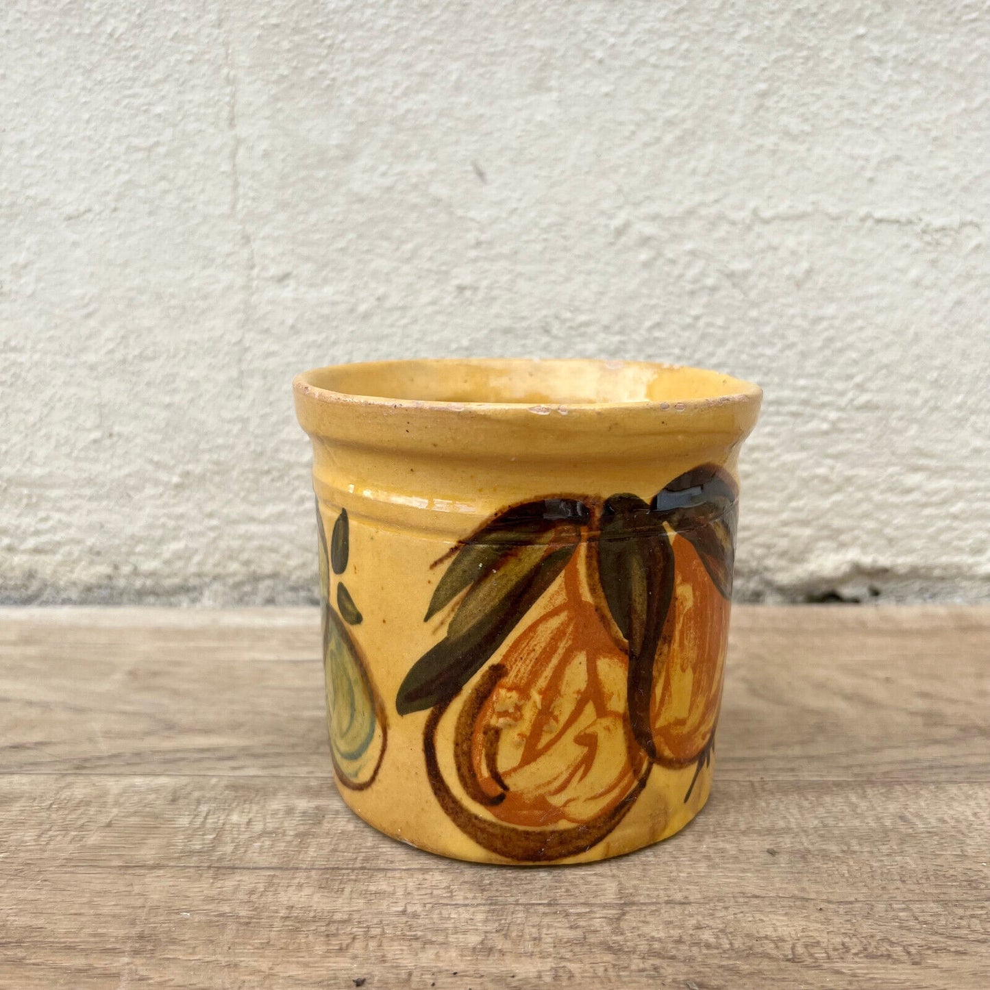 HANDMADE GLAZED YELLOW ANTIQUE FRENCH CONFIT JAM POT TERRACOTTA 0210228 - Fleamarketfrance