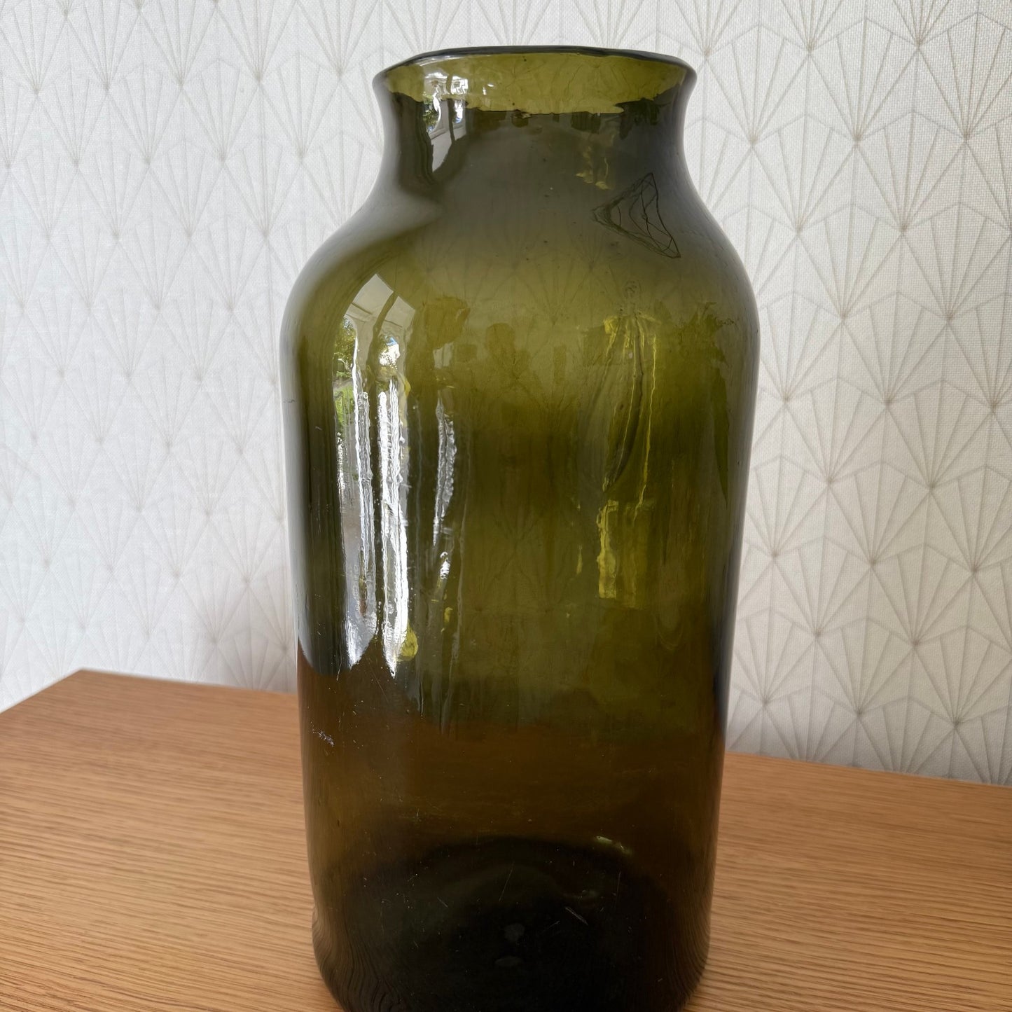 Antique French Hand Blown Green Glass Pickling Truffle Bocal Jar 12 1/4"08092512