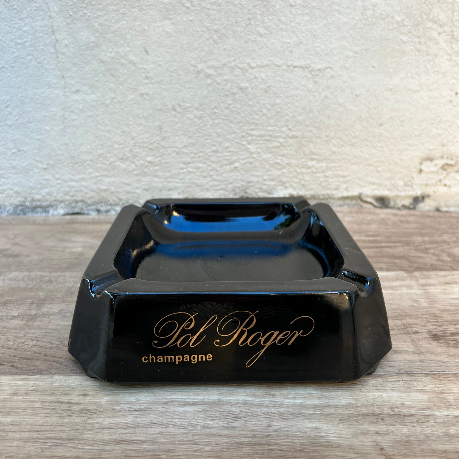 Vintage French Pol Roger Champagne Ashtray Black Glass Collectible 0610222 Pol Roger