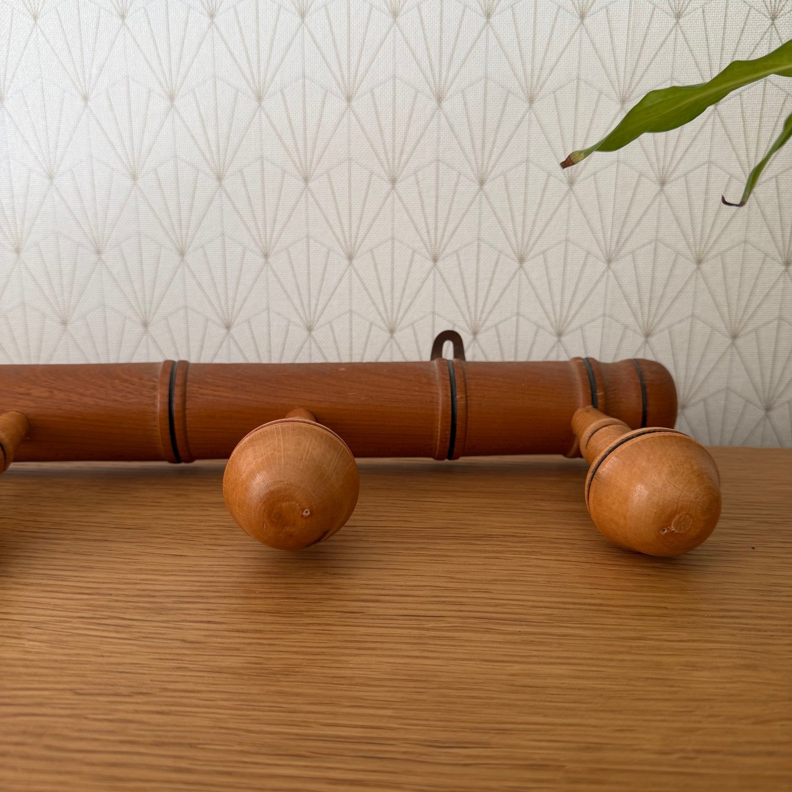 French Bamboo Coat Rack Vintage Wood Wall Hanger 5 Pegs Hat Hook 2409252 Unbranded