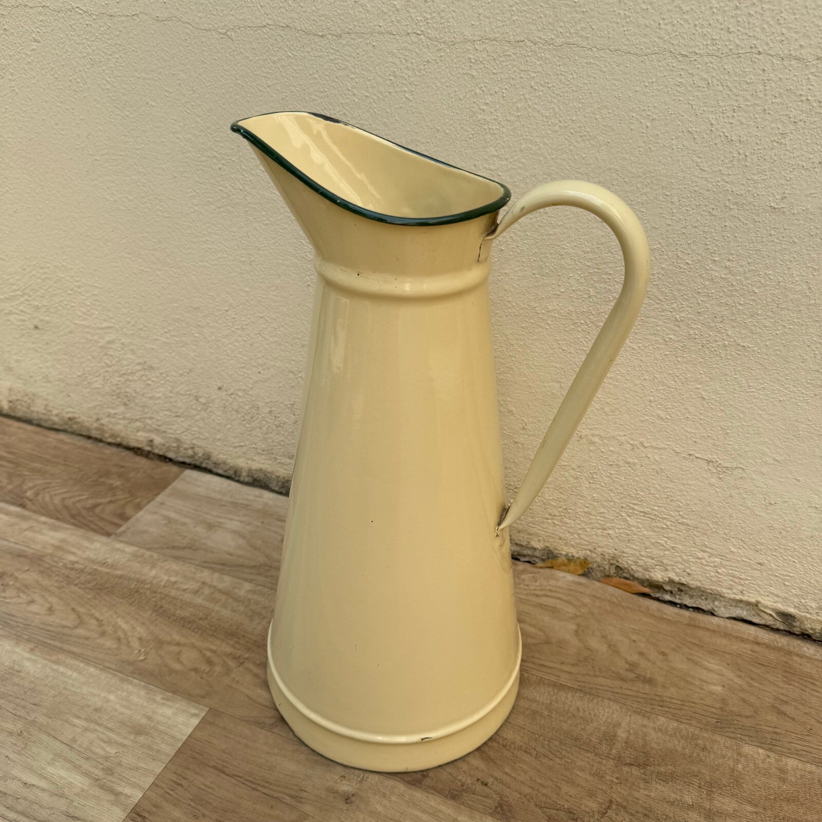 Vintage Enamel pitcher jug water enameled beige 29082413 Fleamarketfrance