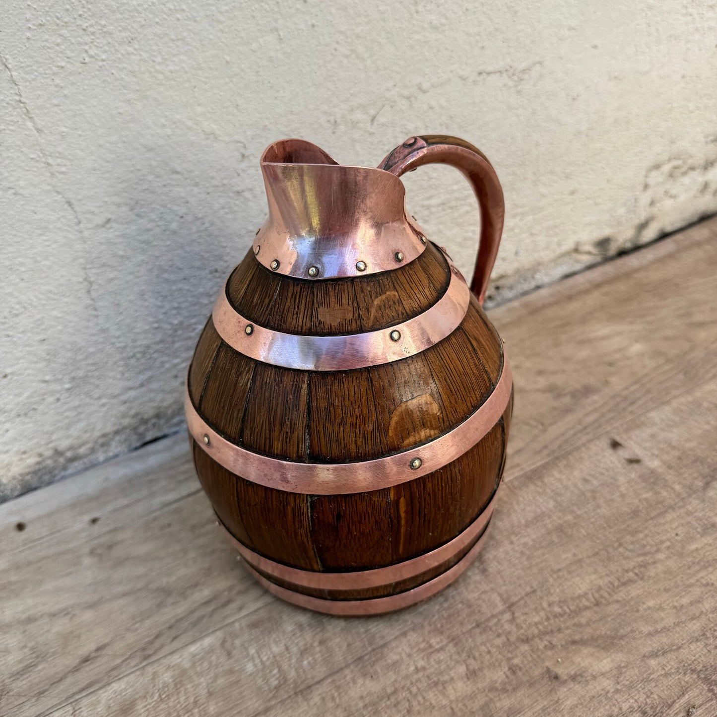 French Copper Wood Pitcher Barrel Style Wine Cider Jug Vintage 7" 12062418 Fleamarketfrance