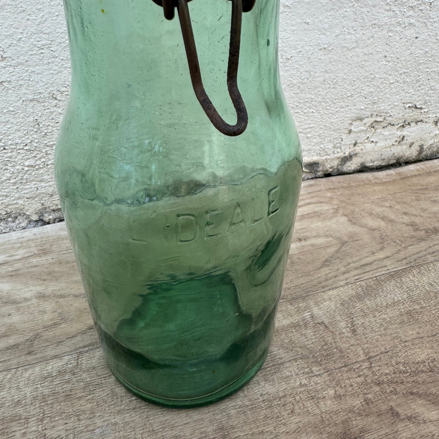 Vintage French Preserving Jar La Lorraine Green Glass Wire Bail 10.25" 3006247 Fleamarketfrance