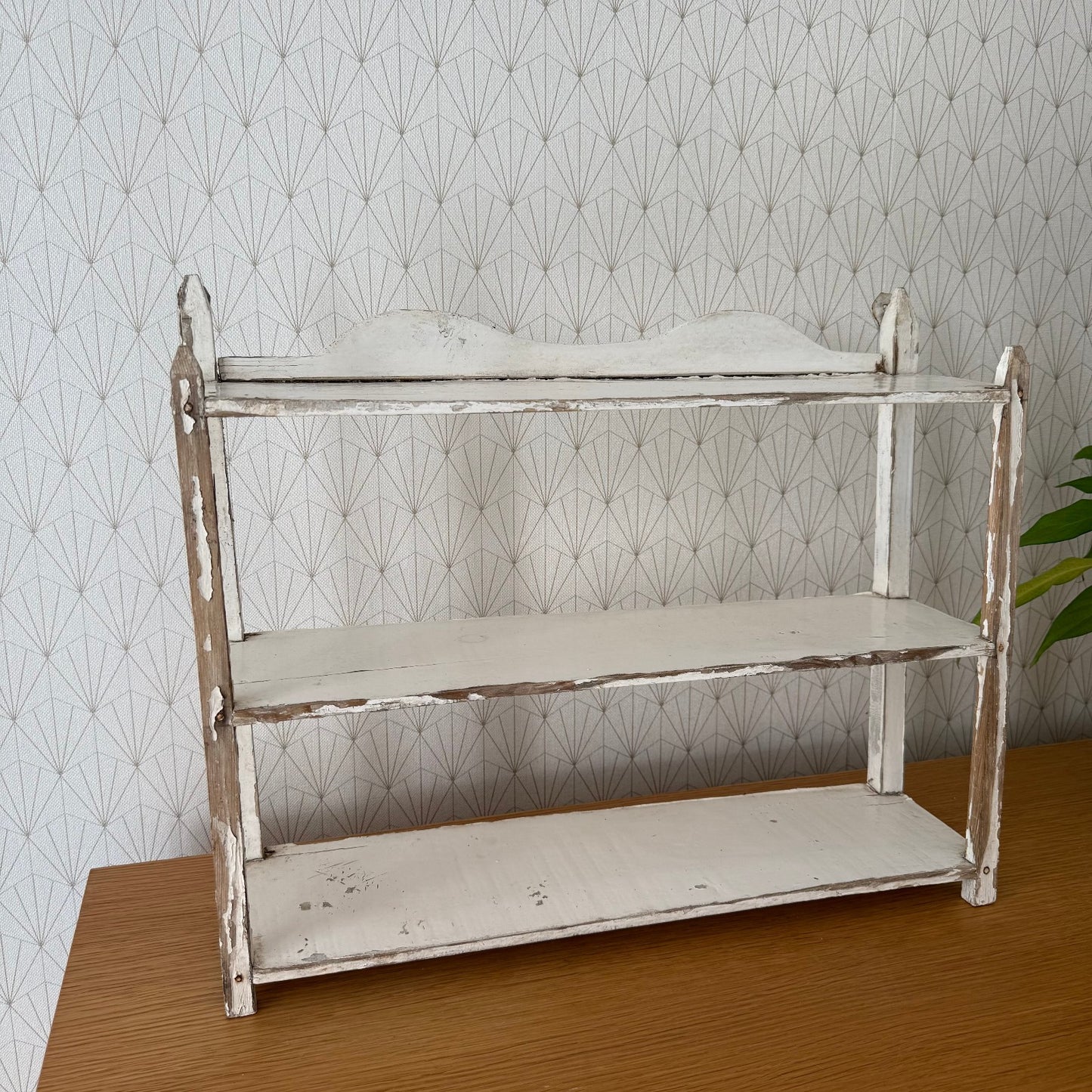 Vintage French Wall Wooden White Shelf Shabby Farm Patina 0407256
