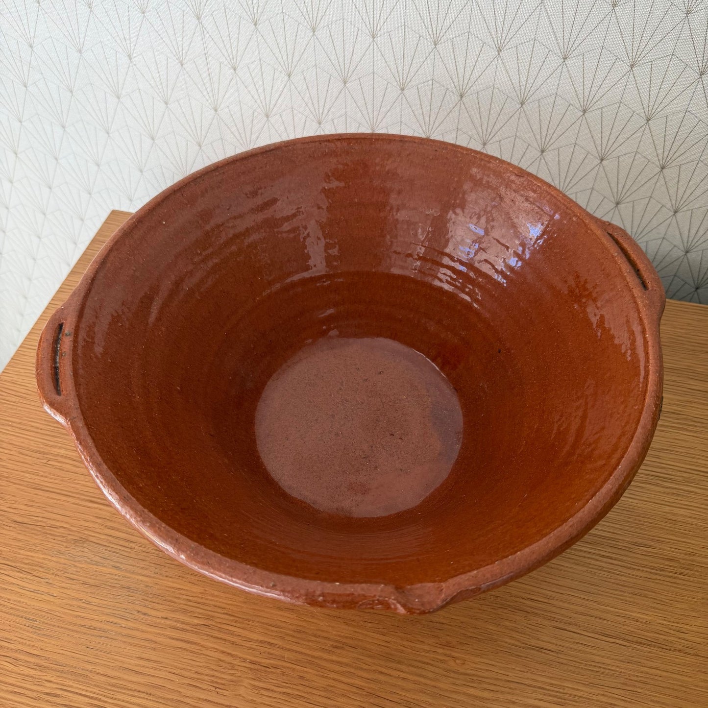 Vintage French Terracotta Bowl Glazed Mixing Salad Tian 14.75" 0312254 Fleamarketfrance : French vintage and antique decor