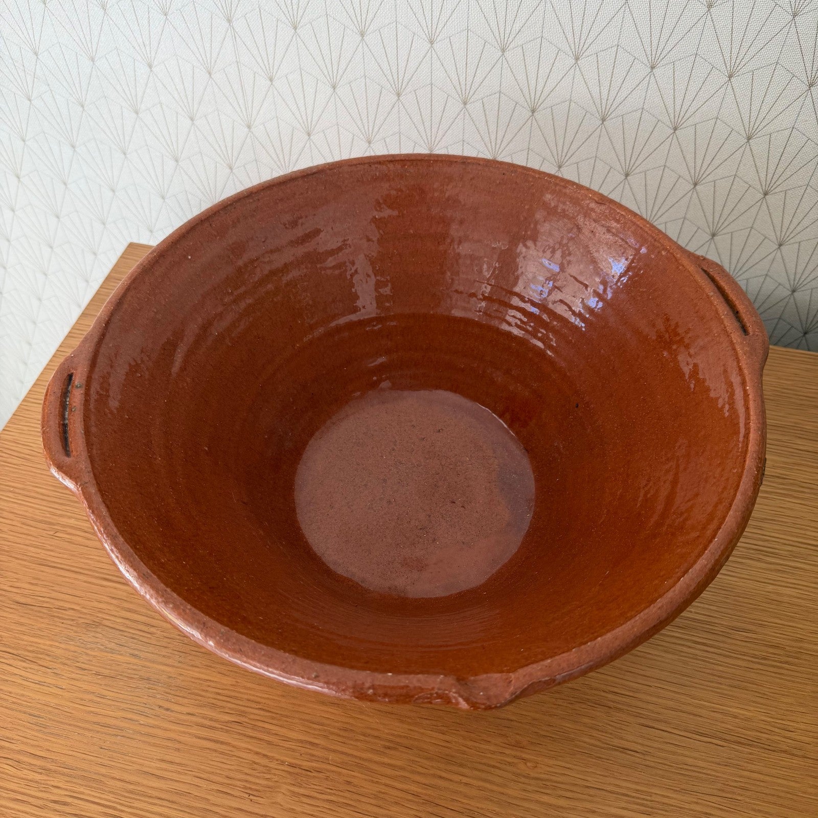 Vintage French Terracotta Bowl Glazed Mixing Salad Tian 14.75" 0312254 Fleamarketfrance : French vintage and antique decor