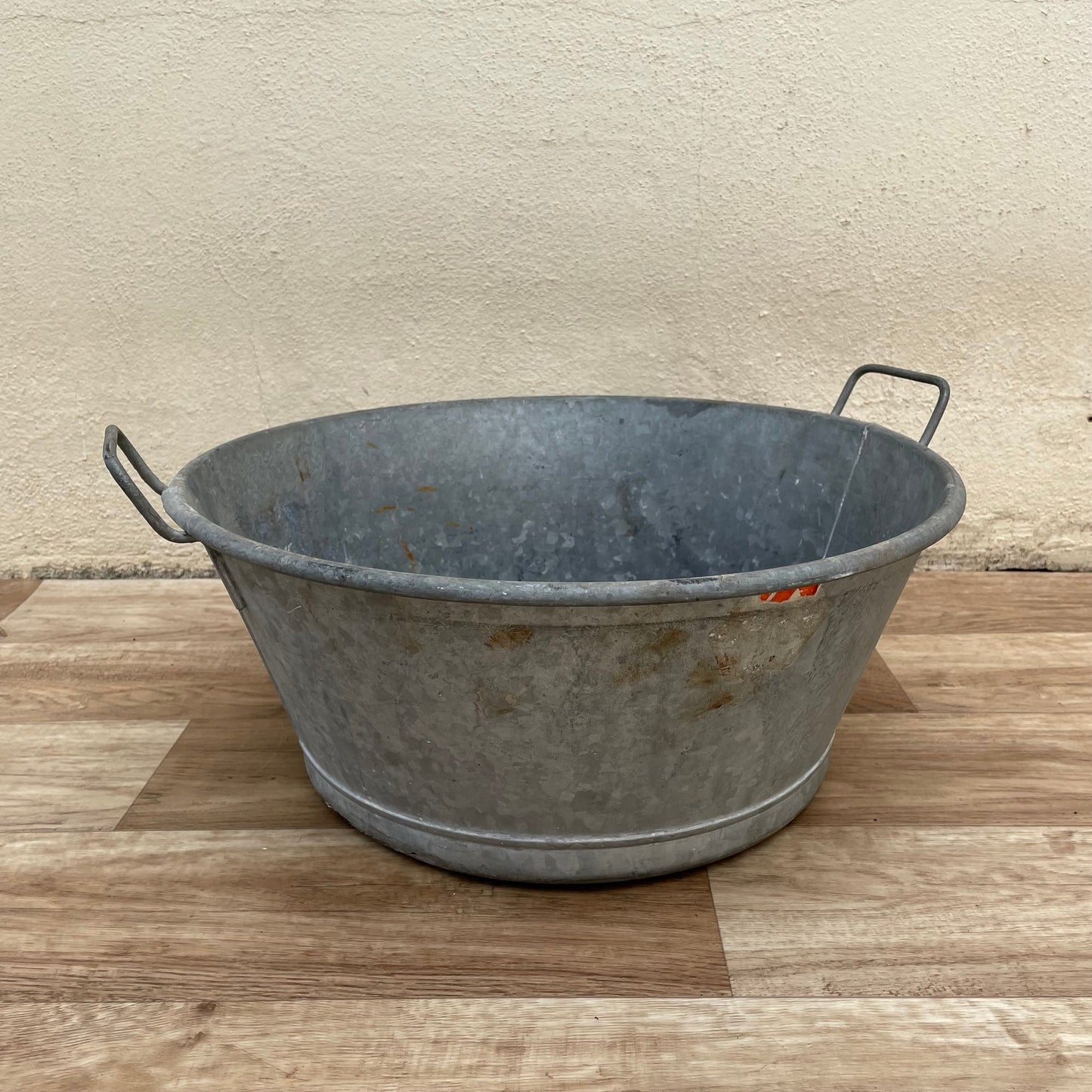 Vintage French Galvanized Zinc Wash Bucket Basin Potted Plant 0910252*