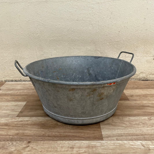 Vintage French Galvanized Zinc Wash Bucket Basin Potted Plant 0910252*