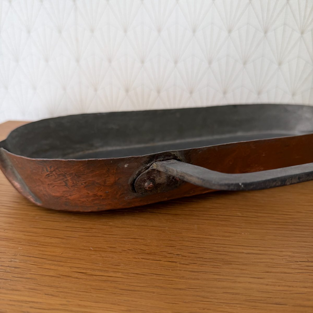 Antique French Copper Tin-Lined Fish Pan Iron Handle Leche Frite 1410266 Fleamarketfrance
