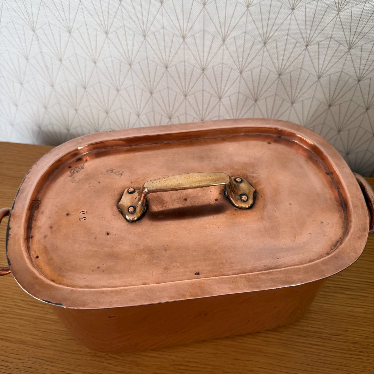 Antique French Copper Oval Roasting Pan Pot Brass Handles Lid 14102614 Fleamarketfrance