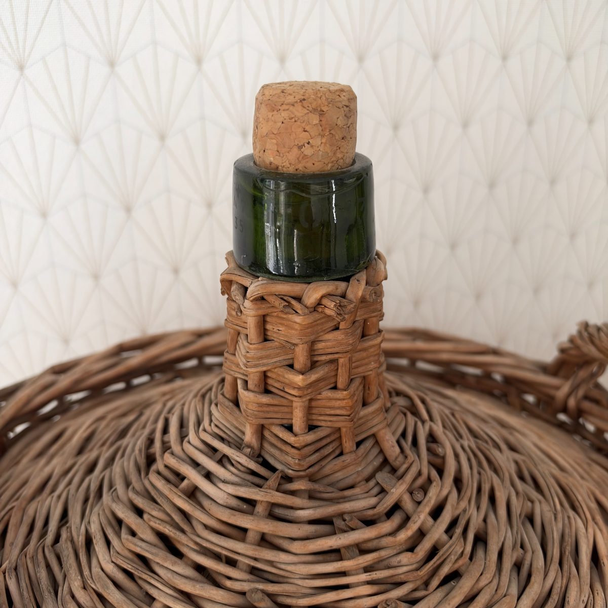 French Wicker Demijohn Vintage Woven Rattan Carboy Bottle with Cork 0710262 Fleamarketfrance