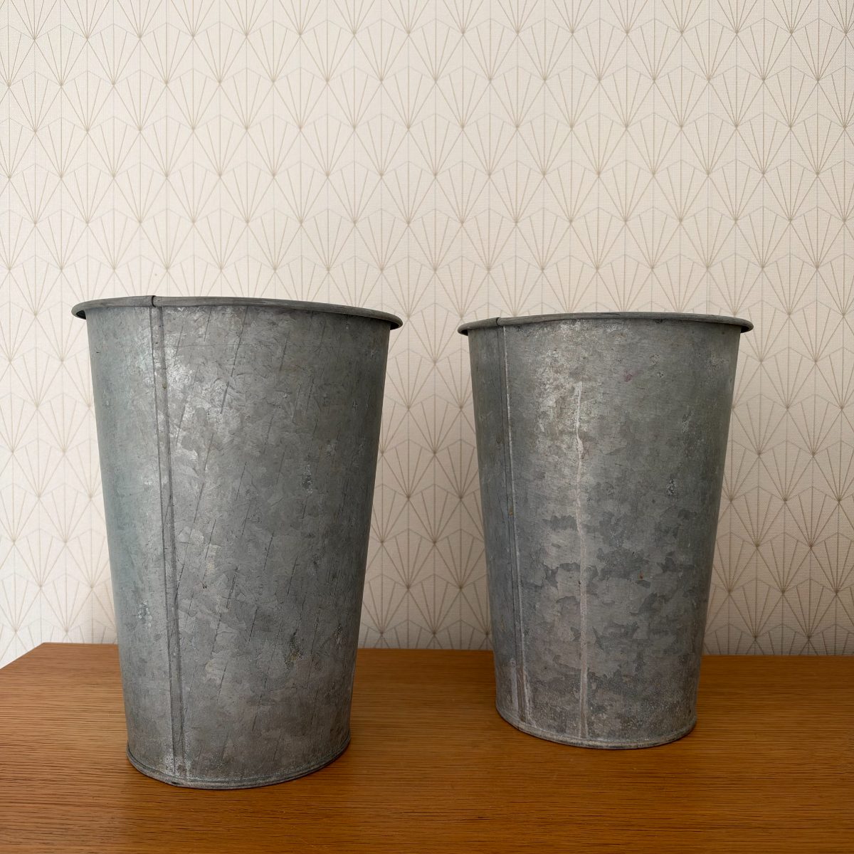 Pair Vintage French Galvanized Zinc Florist Flower Buckets 09102613 Fleamarketfrance