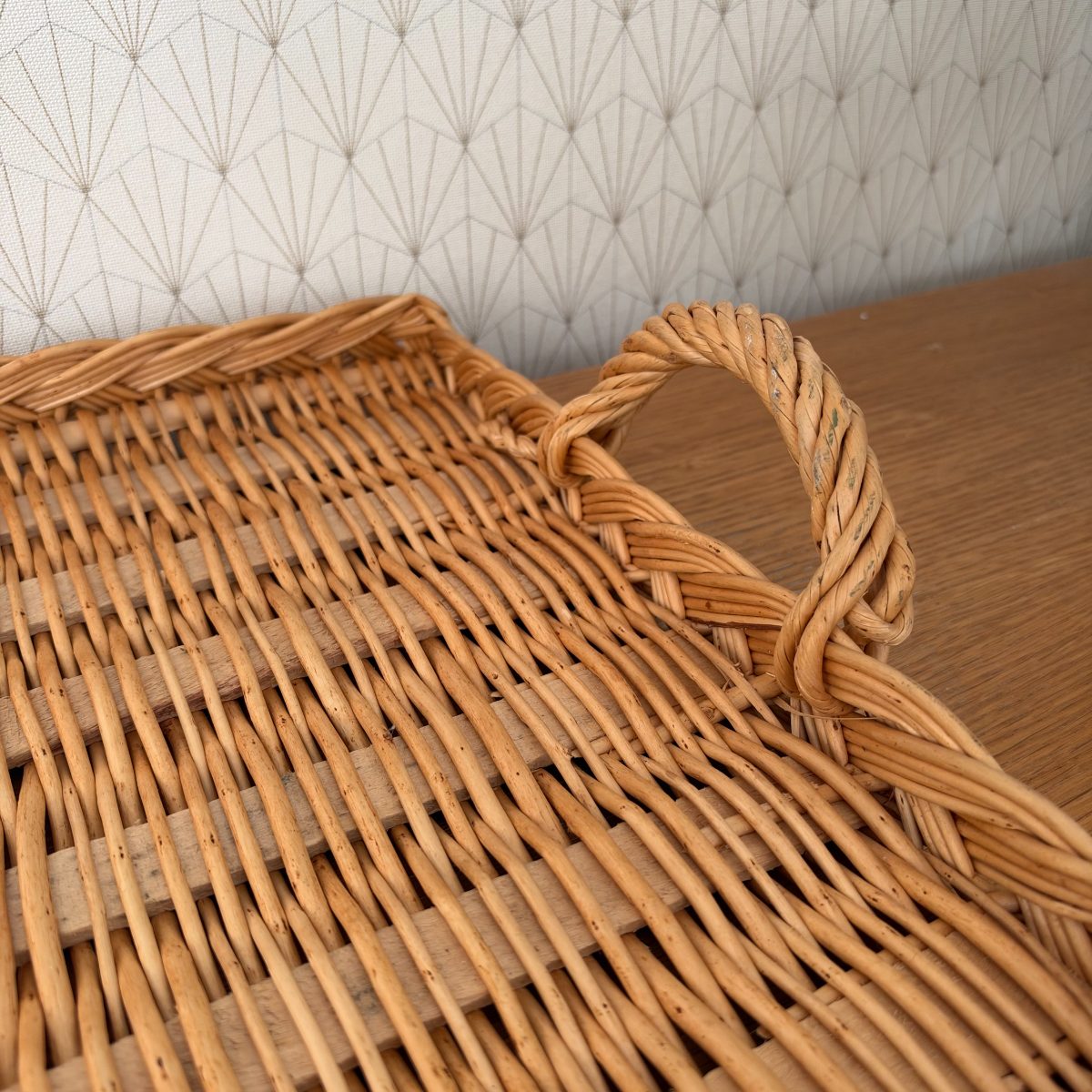 French Vintage Wicker Rattan Serving Tray Braided Handles Large 0710263 Fleamarketfrance