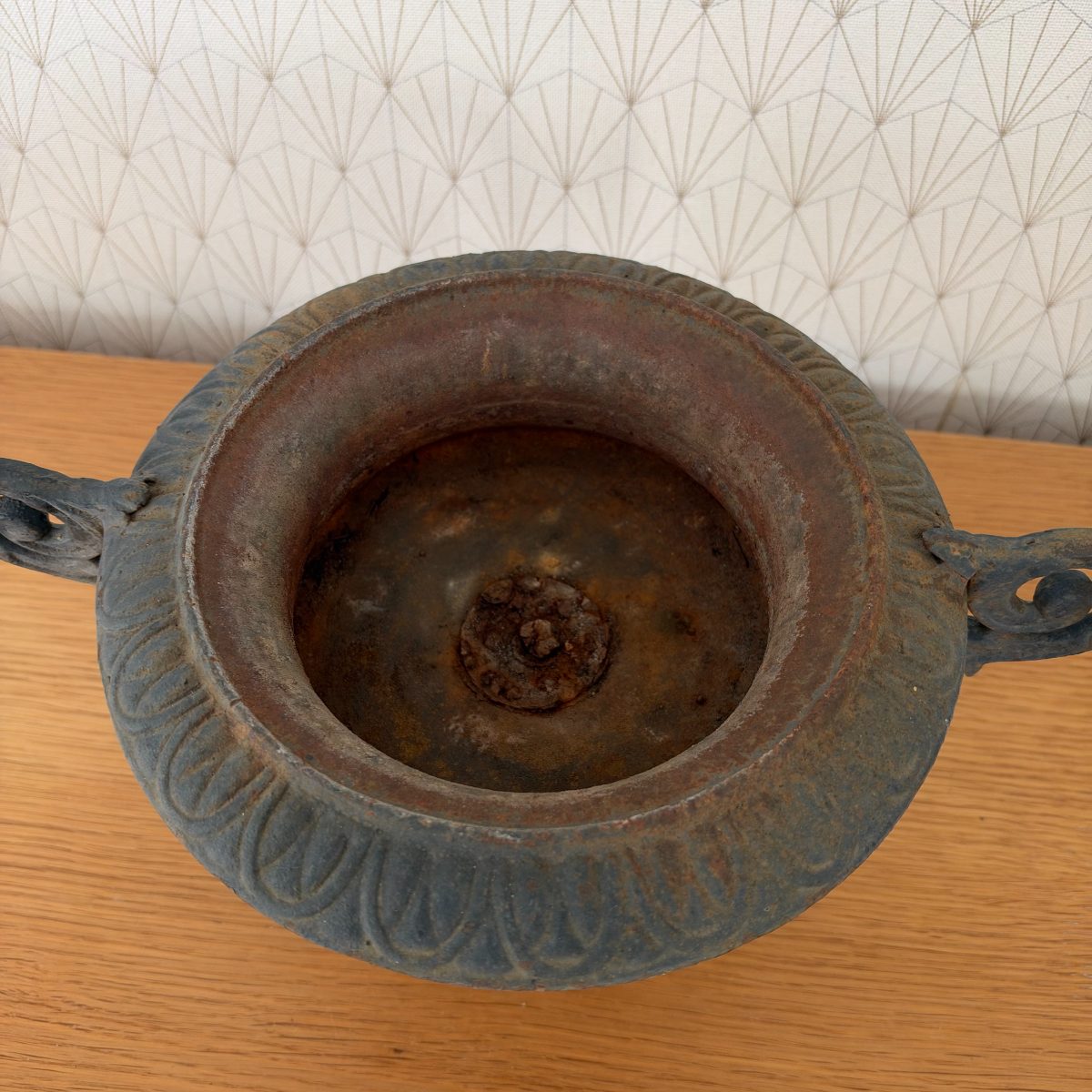Antique French Cast Iron Garden Urn Vase Scroll Handles Piédouche 0710268 Fleamarketfrance