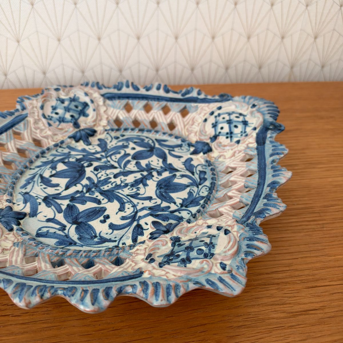 Italian Caltagirone Reticulated Pierced Ceramic Basket Dish F Boria 20102618 Fleamarketfrance