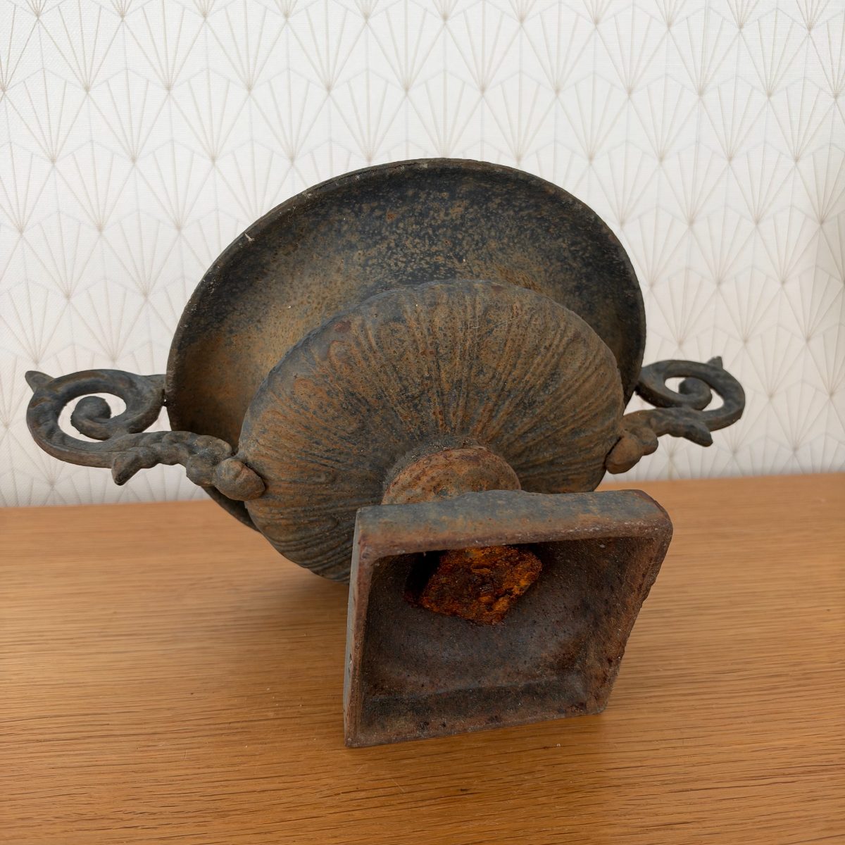 Antique French Cast Iron Garden Urn Vase Scroll Handles Piédouche 0710268 Fleamarketfrance