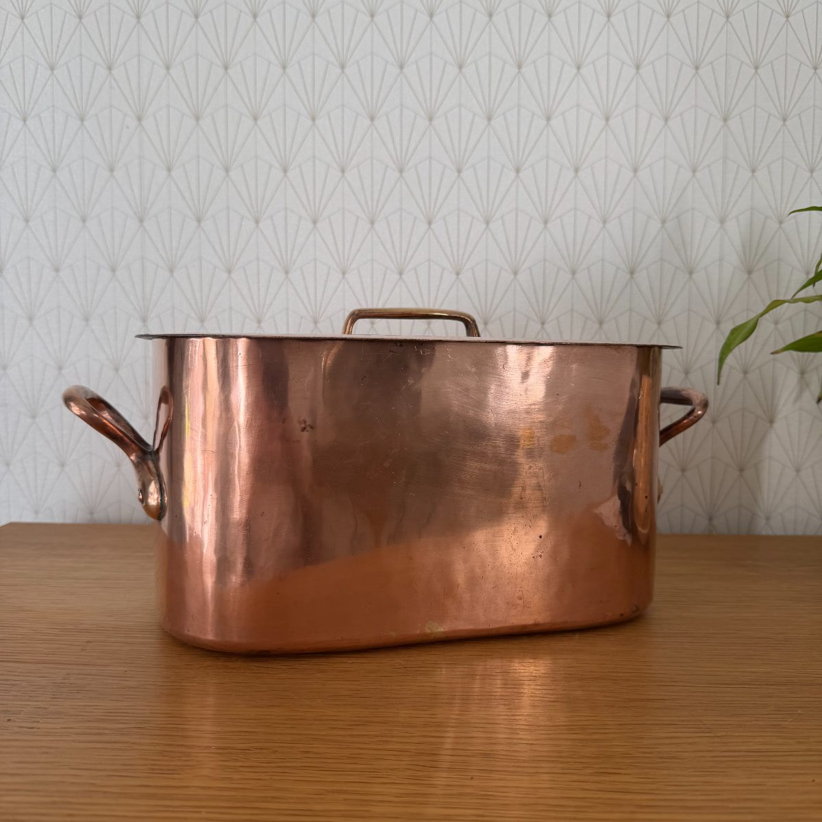 Antique French Copper Oval Roasting Pan Pot Brass Handles Lid 14102614 Fleamarketfrance
