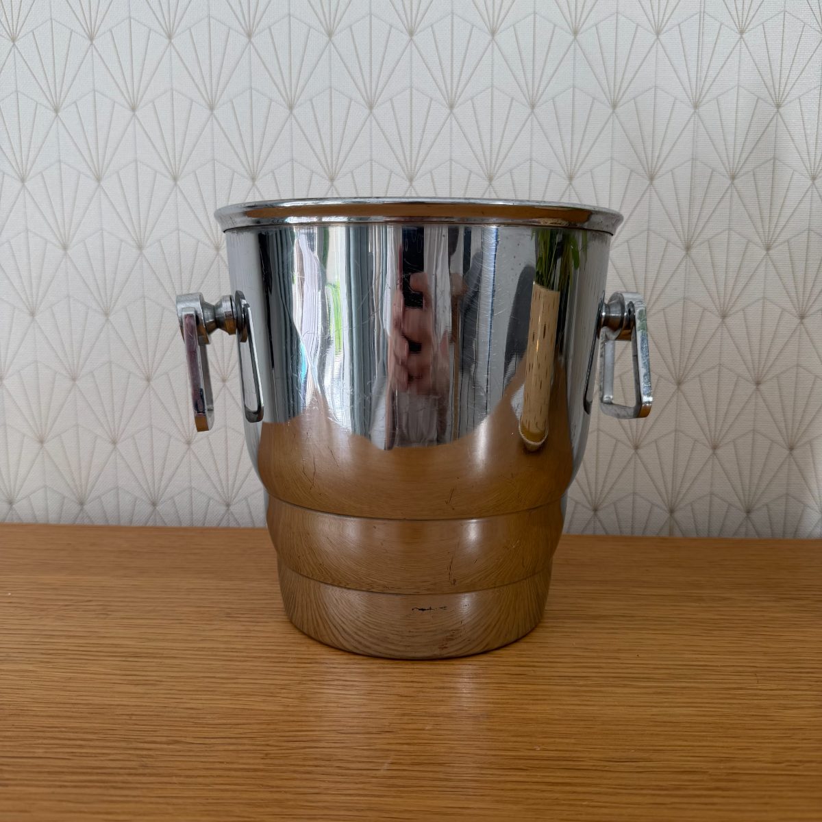 French Vintage Ice Bucket Chrome Wood Handles Bar Decor 1010265 Fleamarketfrance