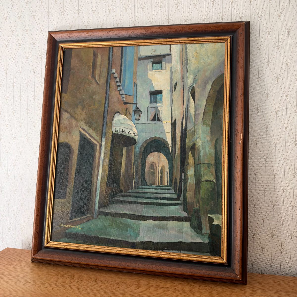 French Oil Painting Medieval Street Scene Signed Dorgendial Gard Village 0910262 Fleamarketfrance