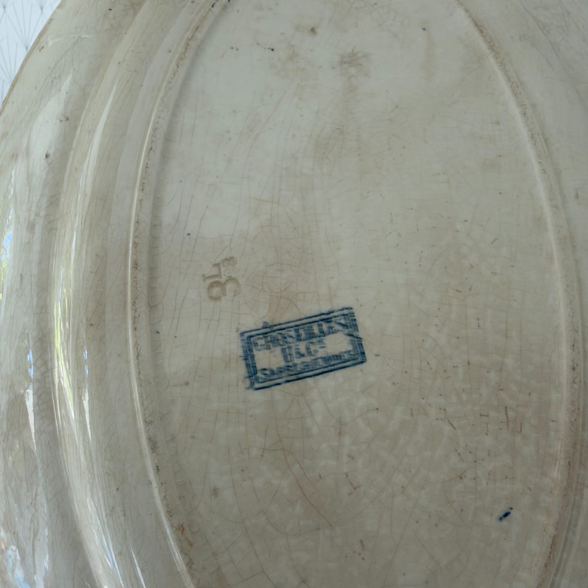 French Antique Transferware Platter Faience Oval Blue Berries 20102631 Fleamarketfrance