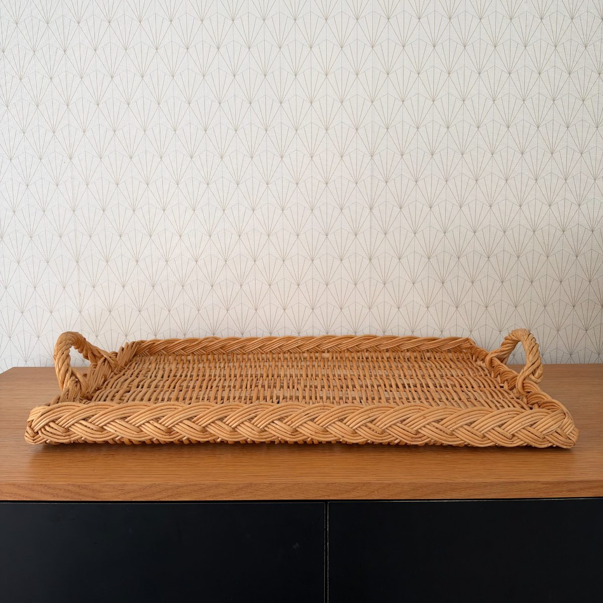 French Vintage Wicker Rattan Serving Tray Braided Handles Large 0710263 Fleamarketfrance