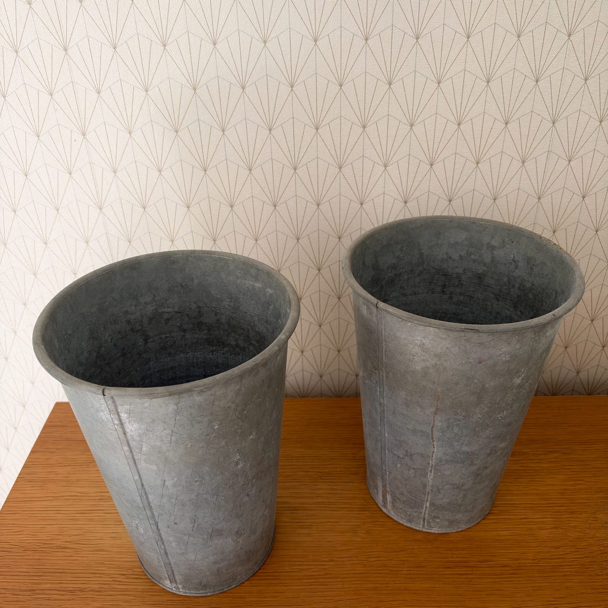 Pair Vintage French Galvanized Zinc Florist Flower Buckets 09102613 Fleamarketfrance