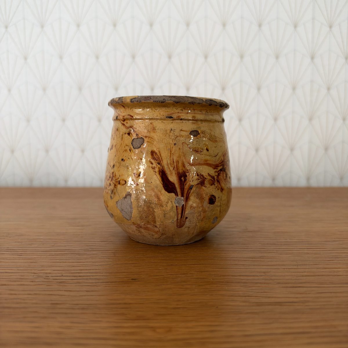 Antique French Glazed Terracotta Jar Marbled Slip Farmhouse Pottery 07102611 Fleamarketfrance