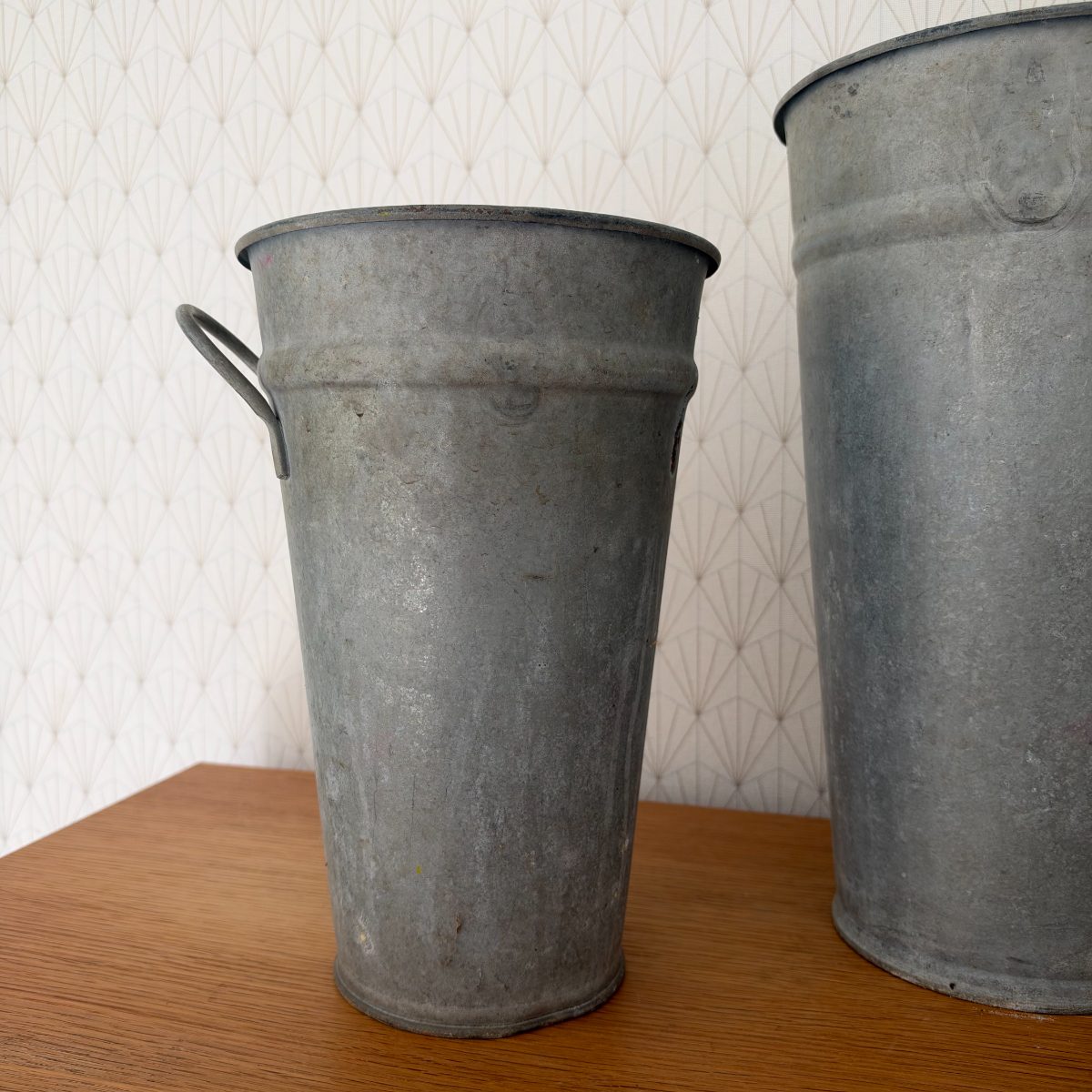 Vintage French Zinc Flower Bucket Florist Vase Set of 2 09102616 Fleamarketfrance