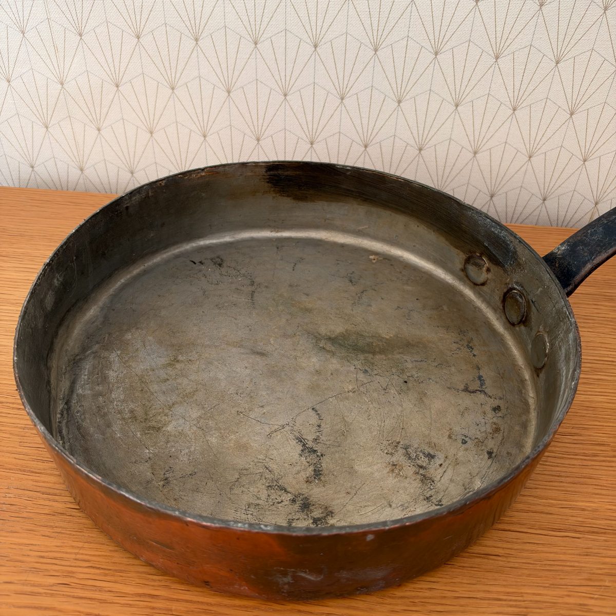 Antique French Copper Saute Pan Iron Handle Large 34cm Restore 20102624 Fleamarketfrance