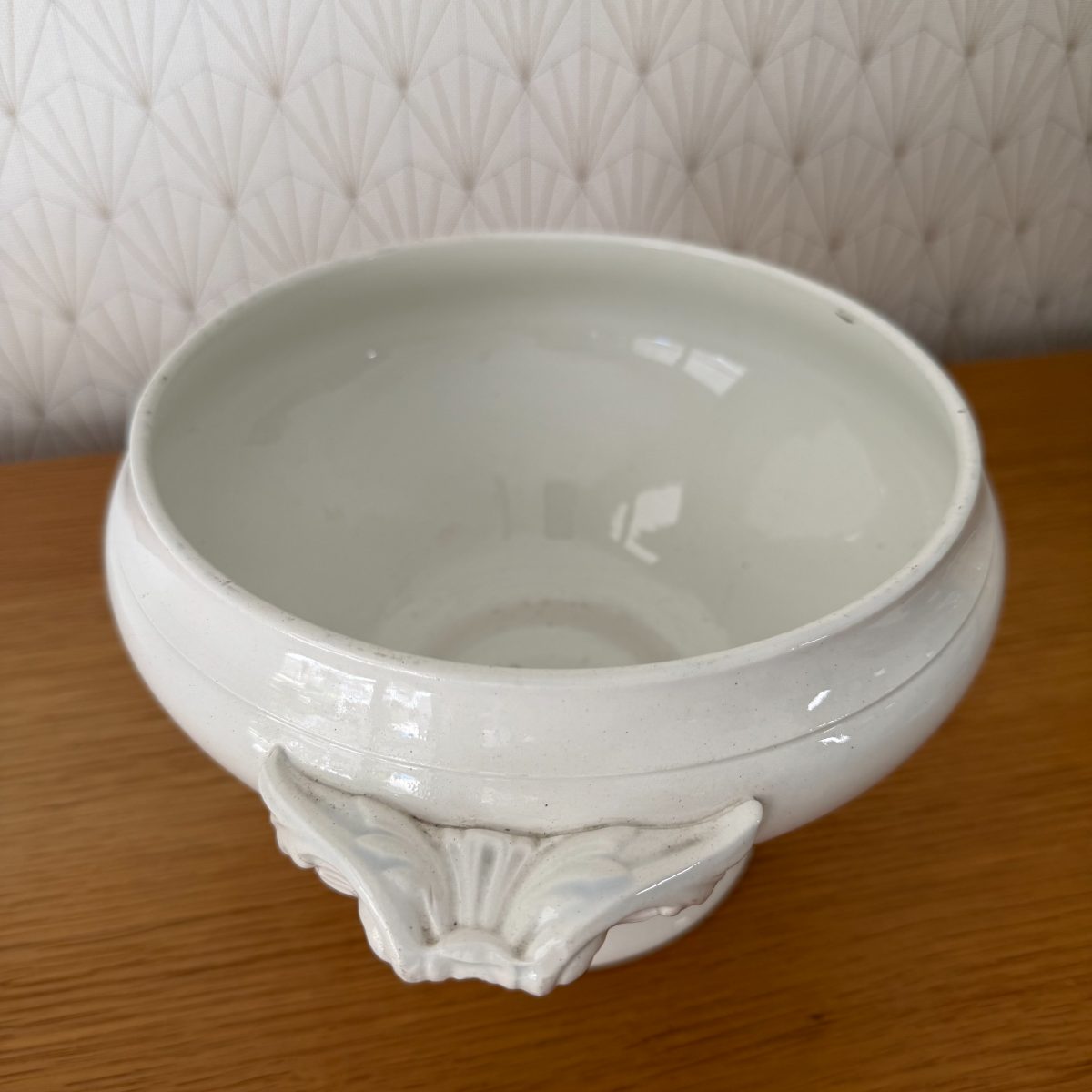French White Ceramic Soup Tureen Footed Bowl Lion Head Handles Vintage 1410261 Fleamarketfrance