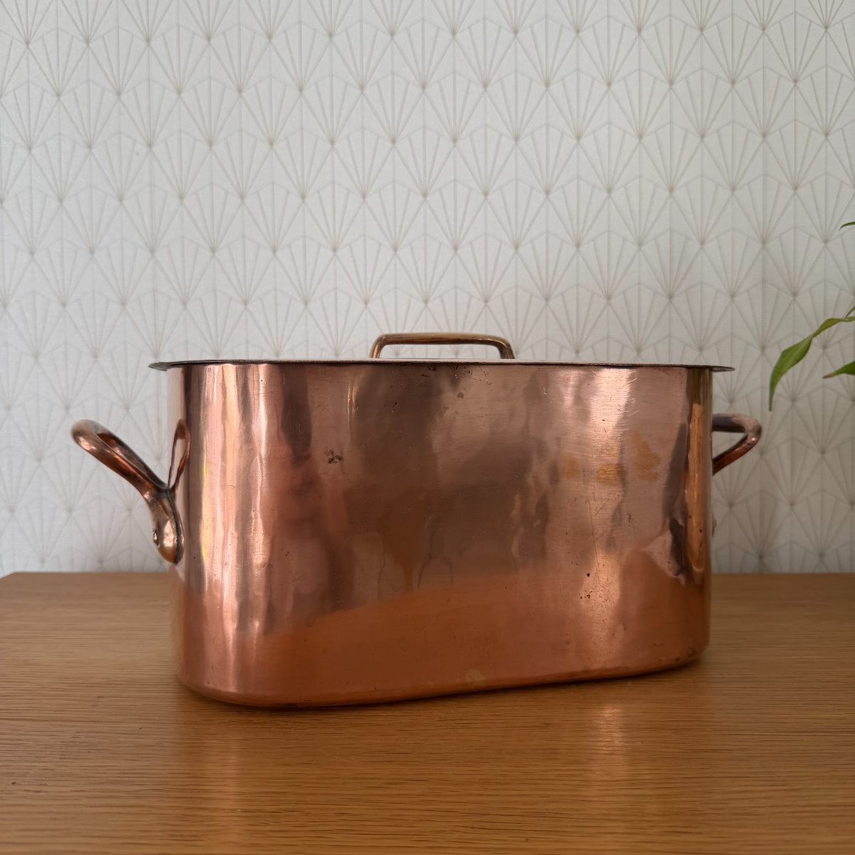 Antique French Copper Oval Roasting Pan Pot Brass Handles Lid 14102614 Fleamarketfrance
