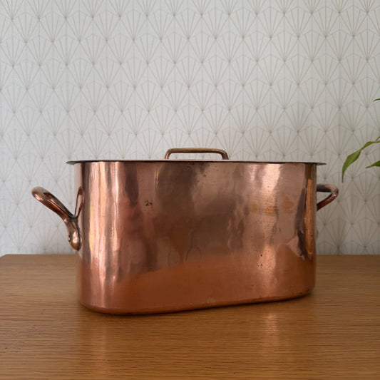 Antique French Copper Oval Roasting Pan Pot Brass Handles Lid 14102614 Fleamarketfrance