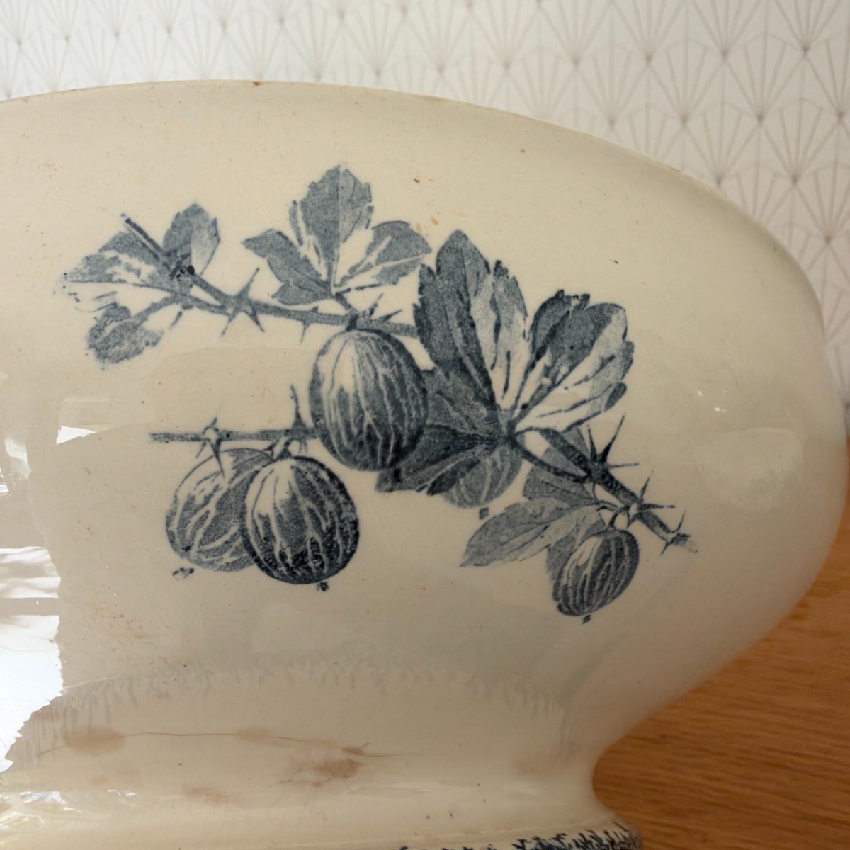 Antique French Transferware Footed Bowl Sarreguemines Groseilles 20102632 Fleamarketfrance