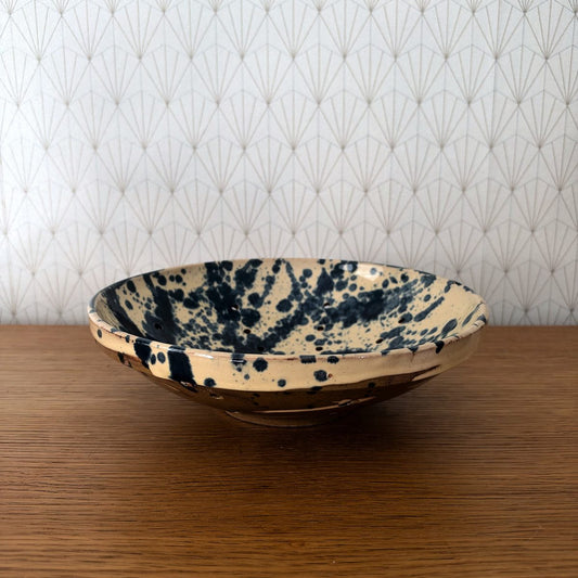 French Ceramic Berry Colander Bowl Splatter Glaze Earthenware Vintage 0910267 Fleamarketfrance