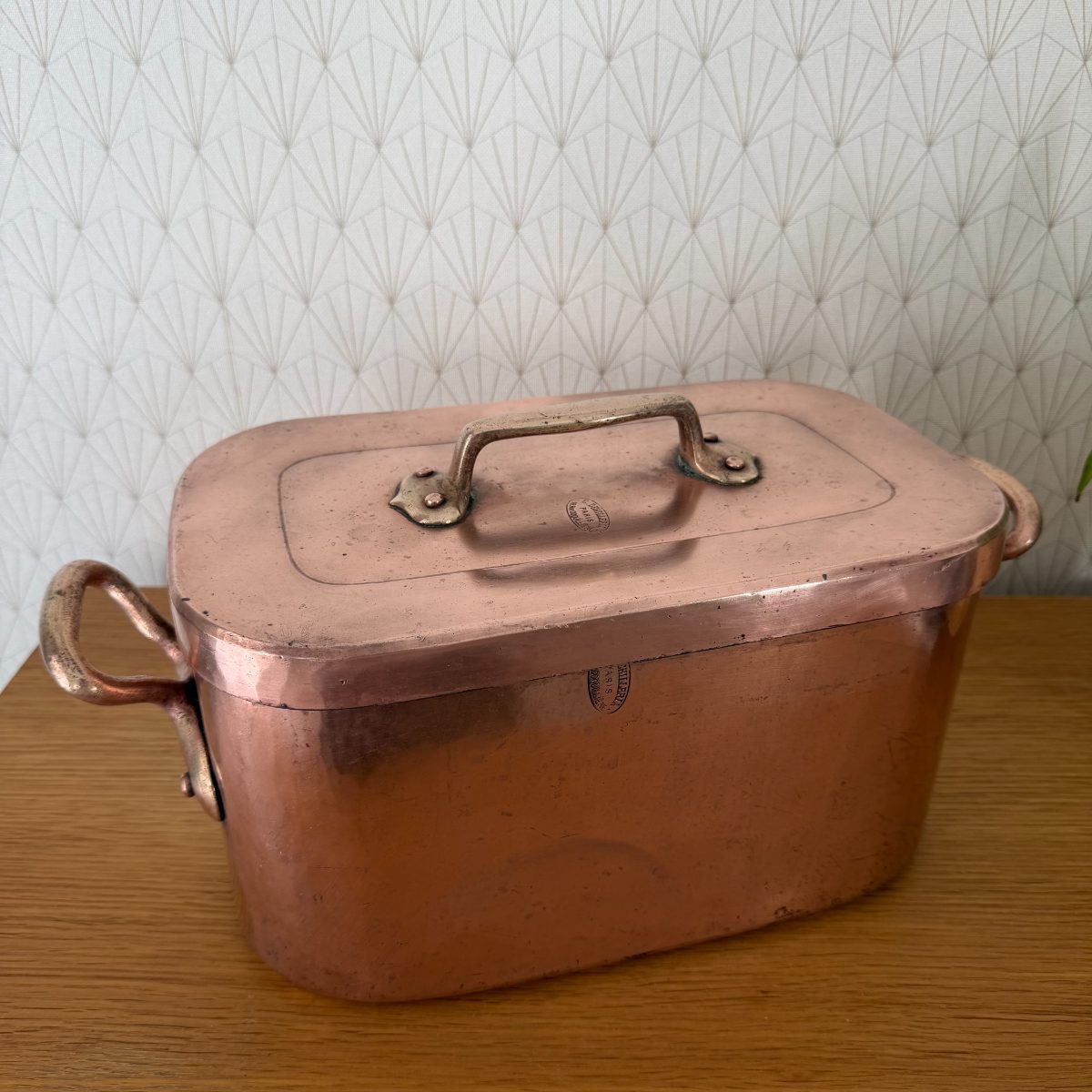 Antique French Copper Oval Cocotte Pot Dehillerin Paris Brass Handles 14102615 Fleamarketfrance